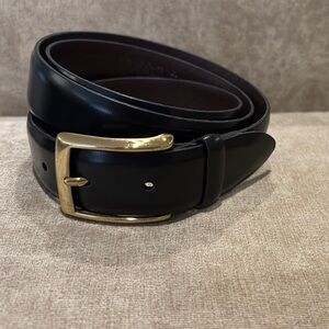 Men's Black Leather Belt with Gold Buckle